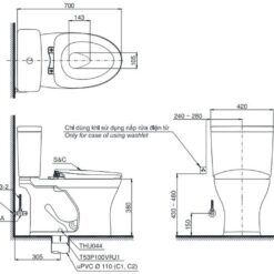 Bồn cầu 2 khối TOTO CS735DT2 nắp đóng êm TC393VS