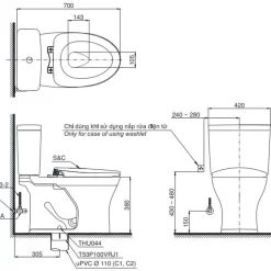 Bồn cầu 2 khối TOTO CS735DT2 nắp đóng êm TC393VS