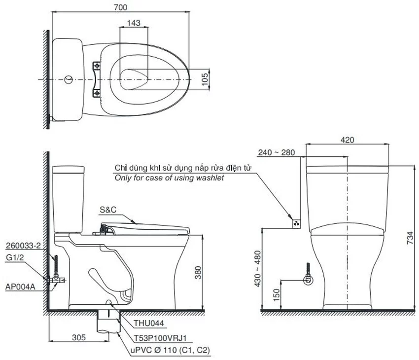 Bồn cầu 2 khối TOTO CS735DT2 nắp đóng êm TC393VS Bồn cầu 2 khối TOTO CS735DT2 nắp đóng êm TC393VS - SKU: CS735DT2#XW