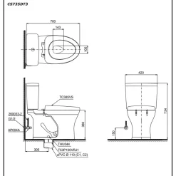 Bồn cầu 2 khối TOTO CS735DT3 nắp đóng êm TC385VS