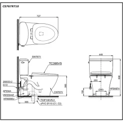 Bồn cầu 2 khối TOTO CS767RT10 nắp đóng êm TC395VS