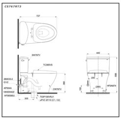 Bồn cầu 2 khối TOTO CS767RT3 nắp đóng êm TC385VS
