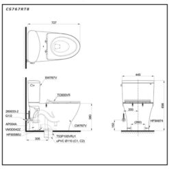 Bồn cầu 2 khối TOTO CS767RT8 nắp đóng êm TC600VS