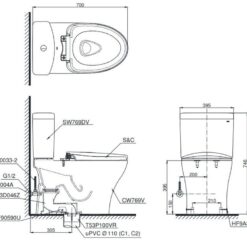 Bồn cầu 2 khối TOTO CS769DRT2 nắp đóng êm TC393VS