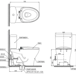 Bồn cầu 2 khối TOTO CS769DRT2 nắp đóng êm TC393VS