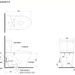 Bồn cầu 2 khối TOTO CS769DRT3 nắp đóng êm TC385VS 18 Bồn cầu 2 khối TOTO CS769DRT3 nắp đóng êm TC385VS