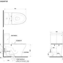 Bồn cầu 2 khối TOTO CS769DRT8 (CS769DT8) nắp đóng êm TC600VS