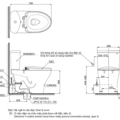 Bồn cầu 2 khối TOTO CS838DT2 nắp đóng êm TC393VS