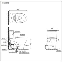 Bồn cầu 2 khối TOTO CS838DT3 nắp đóng êm TC385VS