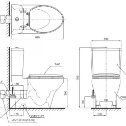 Bồn cầu 2 khối TOTO CS945PDT10 nắp đóng êm TC395VS thoát ngang