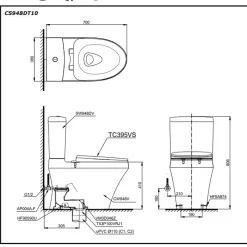Bồn cầu 2 khối TOTO CS948DT10 nắp đóng êm TC395VS