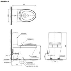 Bồn cầu 2 khối TOTO CS948DT2 nắp đóng êm TC393VS