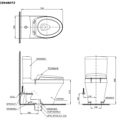 Bồn cầu 2 khối TOTO CS948DT2 nắp đóng êm TC393VS