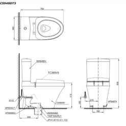 Bồn cầu 2 khối TOTO CS948DT3 nắp đóng êm TC385VS