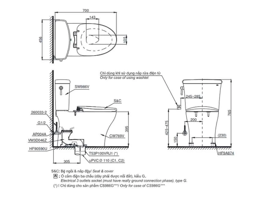 Bồn cầu 2 khối TOTO CS986GT3 nắp đóng êm TC385VS 9 Bồn cầu 2 khối TOTO CS986GT3 nắp đóng êm TC385VS
