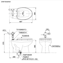 Bồn cầu đặt sàn nắp êm TOTO CW705ENJ (van xả trực tiếp) 16 Bồn cầu đặt sàn nắp êm TOTO CW705ENJ (van xả trực tiếp)