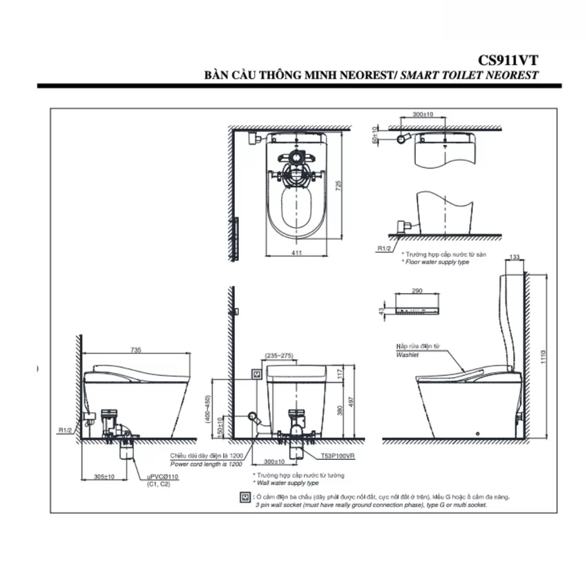 Bồn cầu thông minh Neorest LS TOTO CS911VT TCF87120GAA T53P100VR 9 Bồn cầu thông minh Neorest LS TOTO CS911VT TCF87120GAA T53P100VR