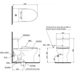 Bồn cầu TOTO CS302DE2 2 khối nắp rửa cơ TCW07S 16 Bồn cầu TOTO CS302DE2 2 khối nắp rửa cơ TCW07S