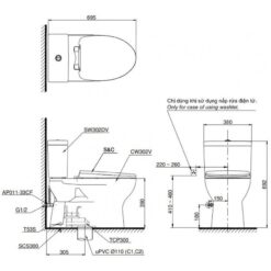 Bồn cầu TOTO CS302DW11 2 khối nắp điện tử Washlet S7 TCF4911Z