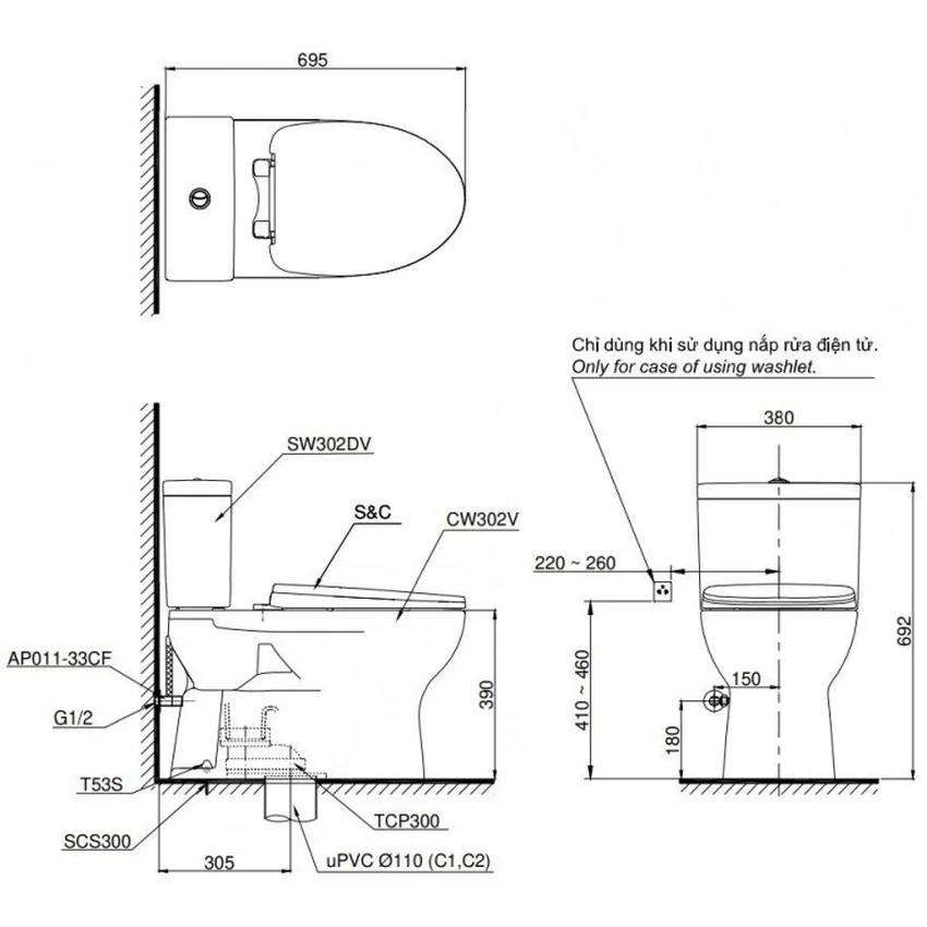 Bồn cầu TOTO CS302DW11 2 khối nắp điện tử Washlet S7 TCF4911Z 8 Bồn cầu TOTO CS302DW11 2 khối nắp điện tử Washlet S7 TCF4911Z