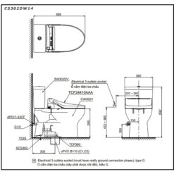 Bồn cầu TOTO CS302DW14 2 khối nắp điện tử Washlet C5 TCF24410AAA