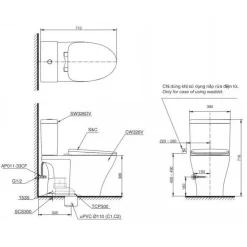Bồn cầu TOTO CS326DE4 2 khối nắp rửa cơ TCW1211A