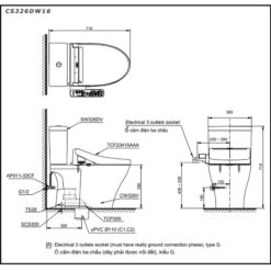 Bồn cầu TOTO CS326DW16 2 khối nắp điện tử Washlet C2 TCF23410AAA
