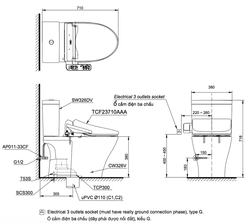 Bồn cầu TOTO CS326DW18 2 khối nắp điện tử TCF23710AAA Washlet C2 cơ bản 7 Bồn cầu TOTO CS326DW18 2 khối nắp điện tử TCF23710AAA Washlet C2 - SKU CS326DW18#XW