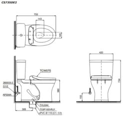 Bồn cầu TOTO CS735DE2 2 khối nắp rửa cơ TCW07S