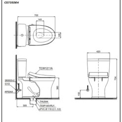 Bồn cầu TOTO CS735DE4 2 khối nắp rửa cơ TCW1211A