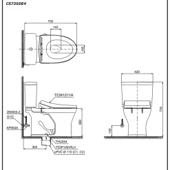 Bồn cầu TOTO CS735DE4 2 khối nắp rửa cơ TCW1211A 14 Bồn cầu TOTO CS735DE4 2 khối nắp rửa cơ TCW1211A