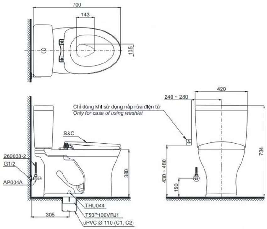 Bồn cầu TOTO CS735DW11 Góc nhìn hai bồn cầu TOTO CS735DW11