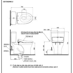 Bồn cầu TOTO CS735DW11 2 khối nắp điện tử Washlet S7 TCF4911Z