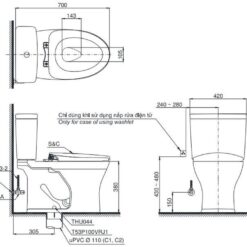 Bồn cầu TOTO CS735DW14 2 khối nắp điện tử Washlet C5 TCF24410AAA