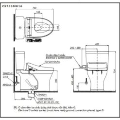 Bồn cầu TOTO CS735DW16 2 khối nắp điện tử Washlet C2 TCF23410AAA