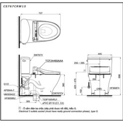 Bồn cầu TOTO CS767CRW15 2 khối nắp điện tử Washlet C5 TCF24460AAA giấu dây