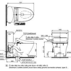 Bồn cầu TOTO CS767CRW17 2 khối nắp điện tử Washlet C2 TCF23460AAA giấu dây