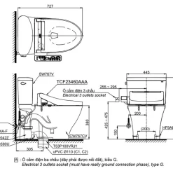 Bồn cầu TOTO CS767CRW17 2 khối nắp điện tử Washlet C2 TCF23460AAA giấu dây