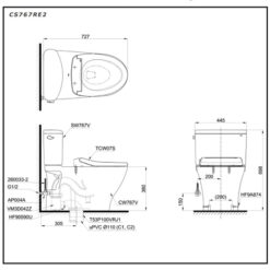 Bồn cầu TOTO CS767RE2 2 khối nắp rửa cơ TCW07S