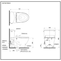 Bồn cầu TOTO CS767RE4 2 khối nắp rửa cơ TCW1211A