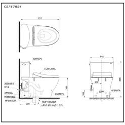Bồn cầu TOTO CS767RE4 2 khối nắp rửa cơ TCW1211A 19 Bồn cầu TOTO CS767RE4 2 khối nắp rửa cơ TCW1211A