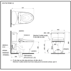 Bồn cầu TOTO CS767RW11 2 khối nắp điện tử Washlet S7 TCF4911Z