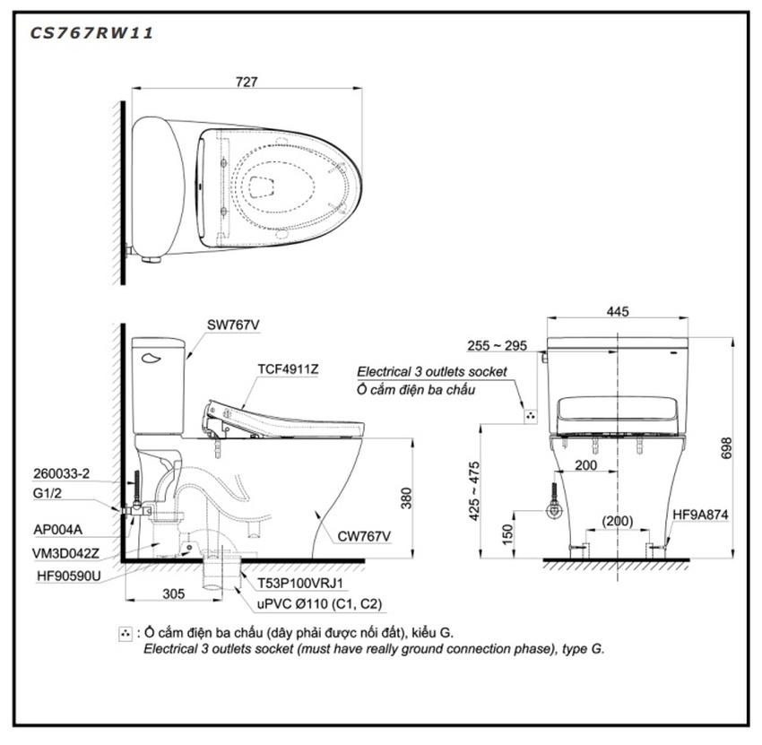 Bồn cầu TOTO CS767RW11 2 khối nắp điện tử Washlet S7 TCF4911Z 7 Bồn cầu TOTO CS767RW11 2 khối nắp điện tử Washlet S7 TCF4911Z - Hình 2