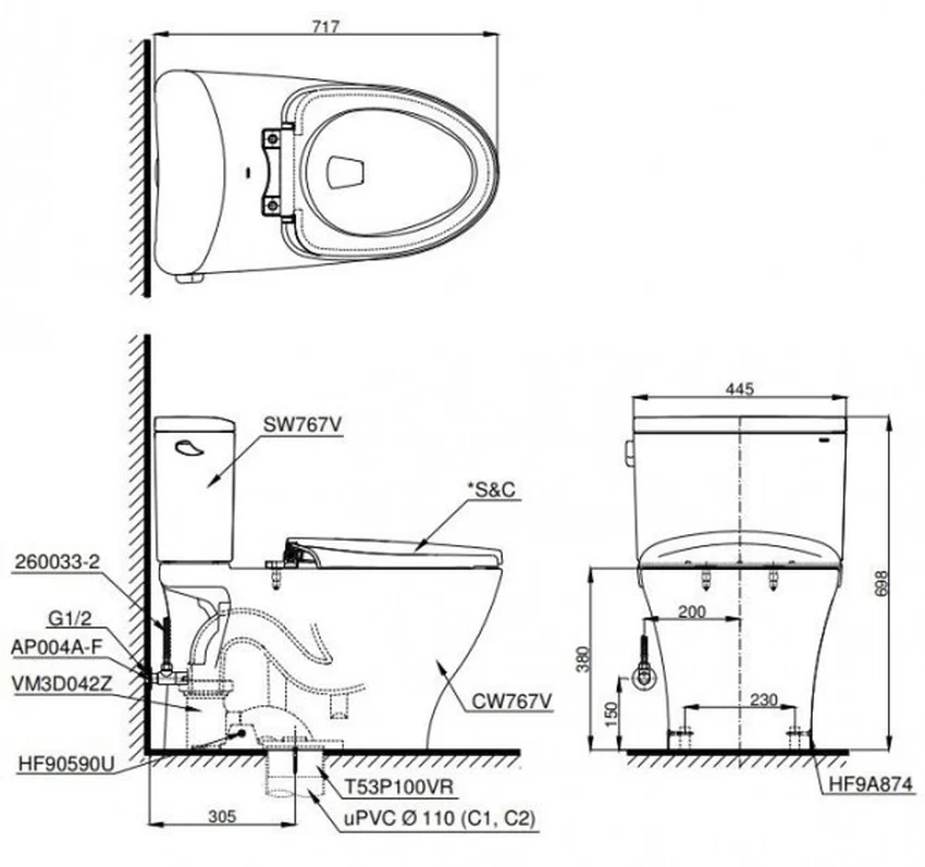 Thiết kế bồn cầu TOTO hiện đại Thiết kế tinh tế của bồn cầu TOTO CS767RW14 - Washlet C5