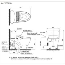 Bồn cầu TOTO CS767RW14 2 khối nắp điện tử Washlet C5 TCF24410AAA