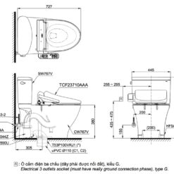 Bồn cầu TOTO CS767RW18 2 khối nắp điện tử TCF23710AAA Washlet C2 cơ bản
