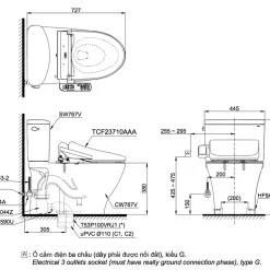 Bồn cầu TOTO CS767RW18 2 khối nắp điện tử TCF23710AAA Washlet C2 cơ bản