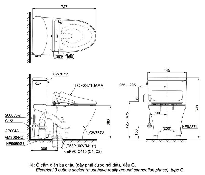 Bồn cầu TOTO CS767RW18 2 khối nắp điện tử TCF23710AAA Washlet C2 cơ bản 7 Bồn cầu TOTO CS767RW18 2 khối nắp điện tử TCF23710AAA Washlet C2 - SKU CS767RW18#XW trong phòng tắm