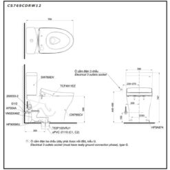 Bồn cầu TOTO CS769CDRW12 2 khối nắp điện tử Washlet S7 TCF4911EZ giấu dây