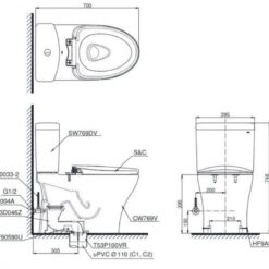 Bồn cầu TOTO CS769CDRW15 2 khối nắp điện tử Washlet C5 TCF24460AAA giấu dây